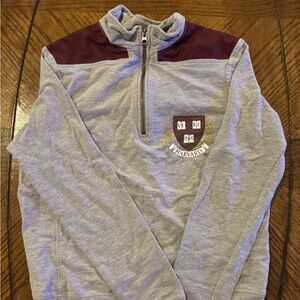 Gray and Dark red Harvard Quarter-Zip Sweatshirt